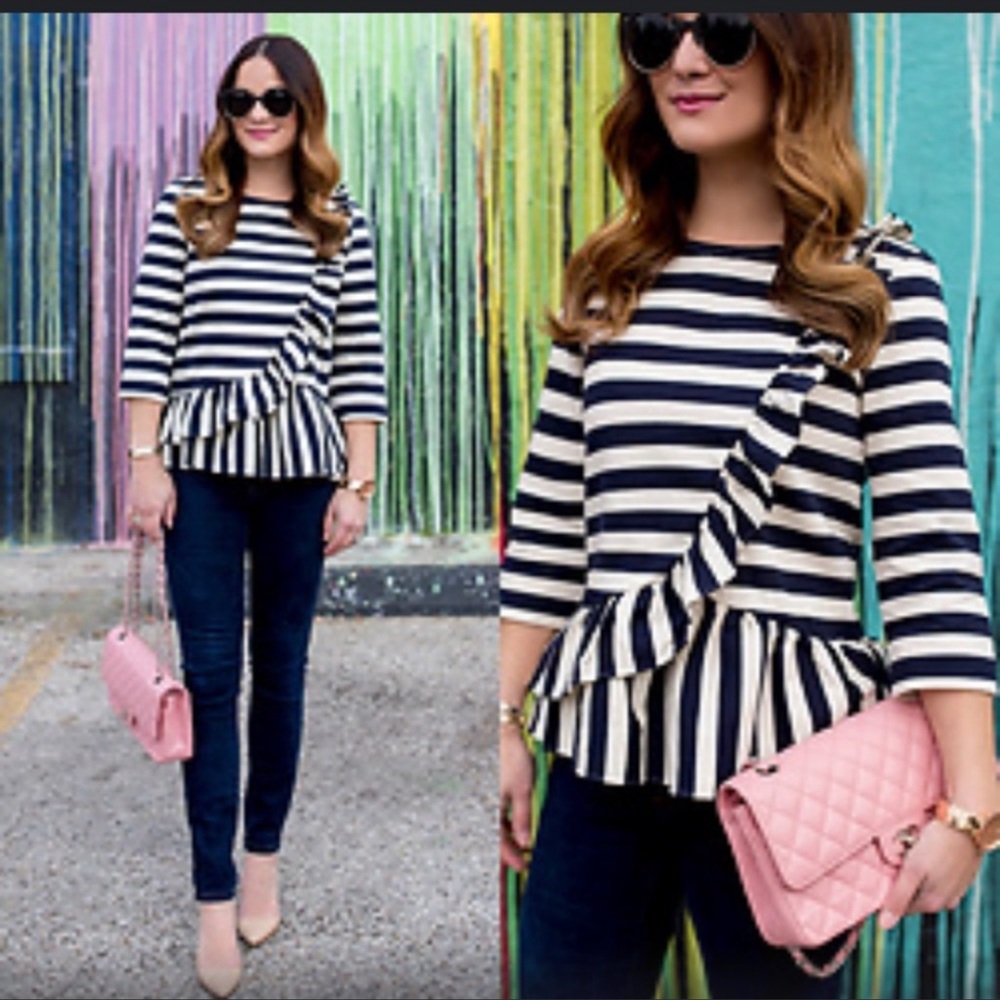 J.Crew Striped Peplum Ruffled Shirt. - Picture 3 of 16